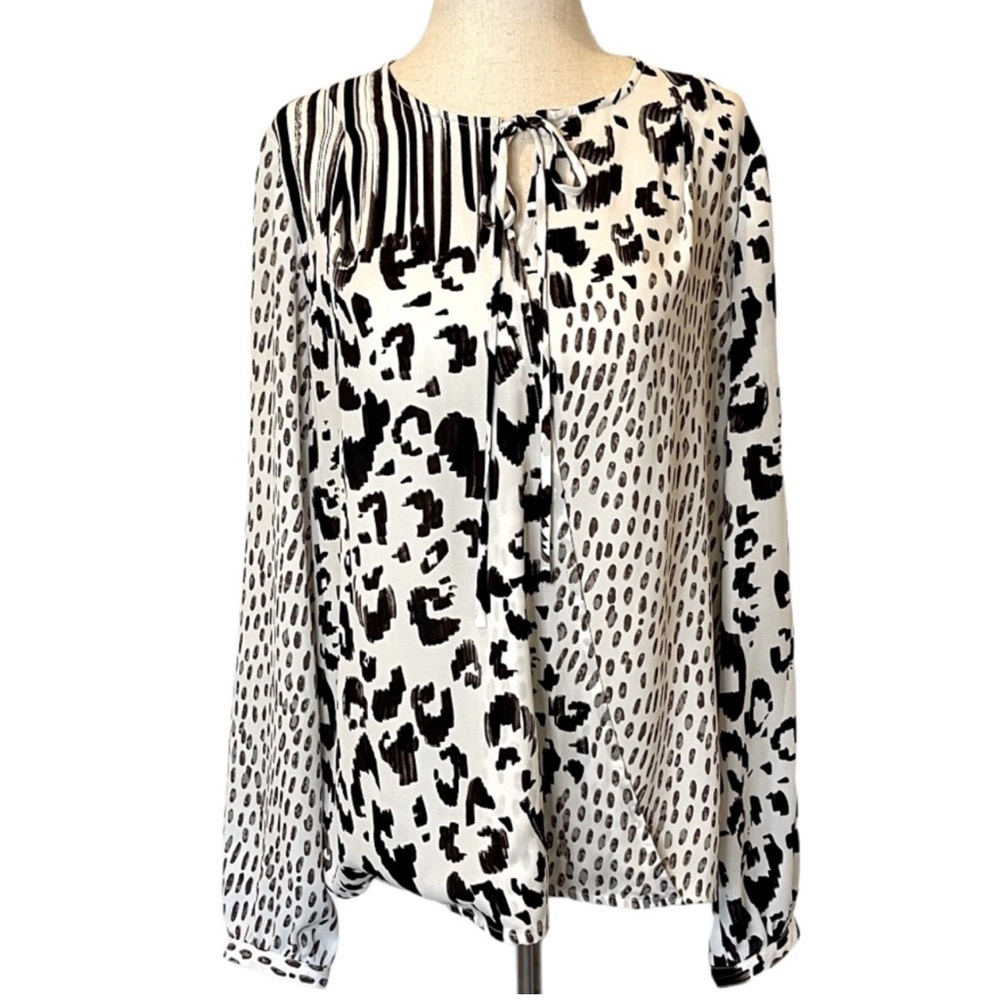 CAbi Animal Print Leopard & Stripes Wrap Blouse Top Silky Lightweight Size L - Picture 2 of 16